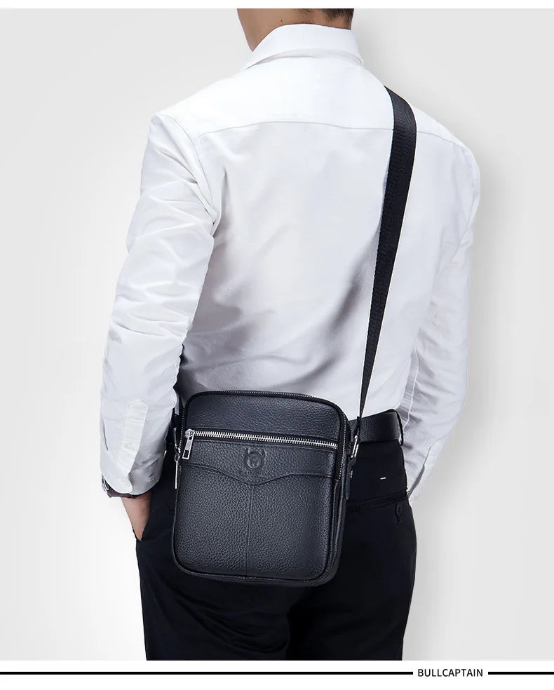 BULLCAPTAIN 2024 New Brand 100% cowhide men's bag shoulder bags high quality messenger small bag retro square luxury  handbag