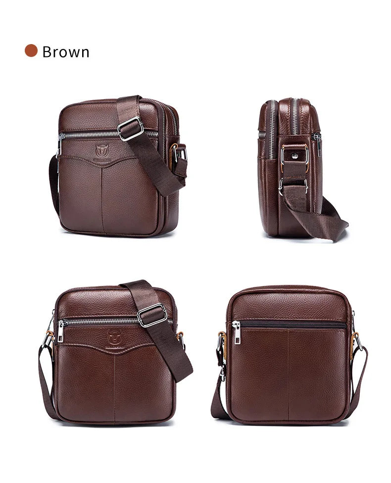 BULLCAPTAIN 2024 New Brand 100% cowhide men's bag shoulder bags high quality messenger small bag retro square luxury  handbag