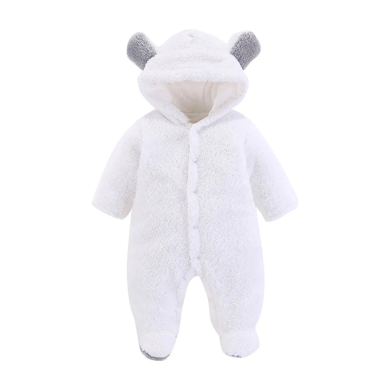 Baby Winter Newborn Infant Toddler Boys Girls Cartoon Bear Footed Jumpsuit Baby Coral Fleece Hooded Romper