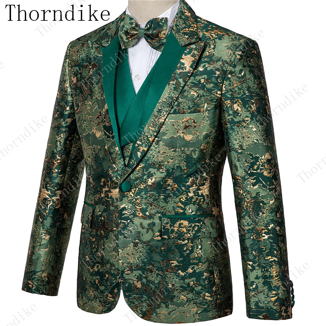 2023 Blazer+Pants+Vest Suits Male Casual Slim Blazer Coat Suit New Man Fashion Green Jacquard Eye-catching High Quality Party