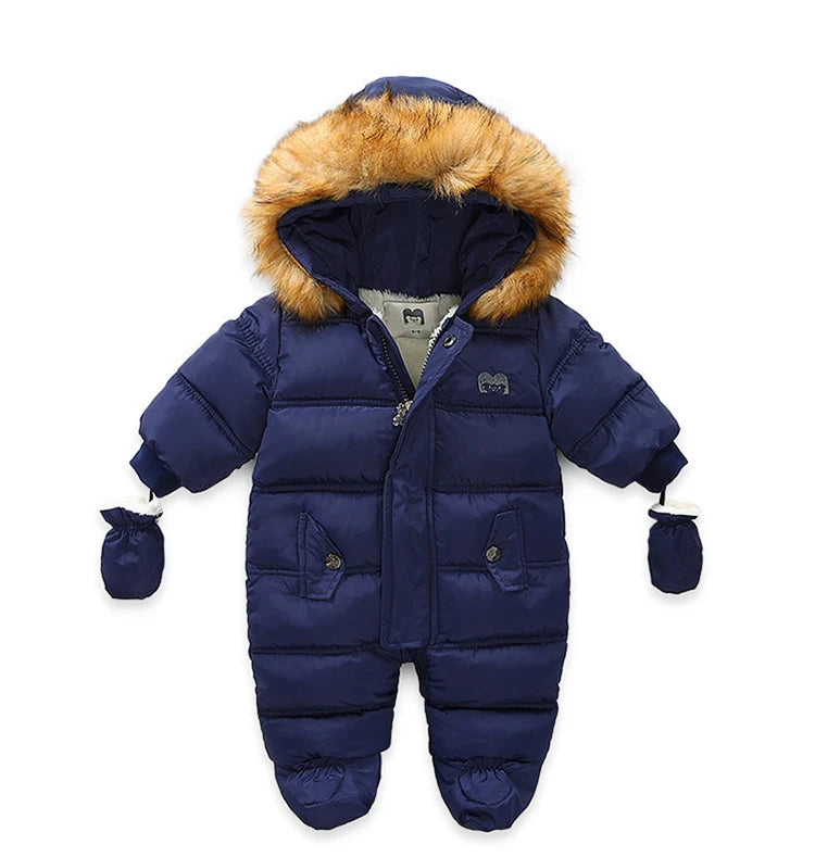 0-24 Months Newborn Baby Jumpsuit Winter Cotton Baby Romper With Gloves Hooded Thicken Boys Snowsuit Girl Clothing Set