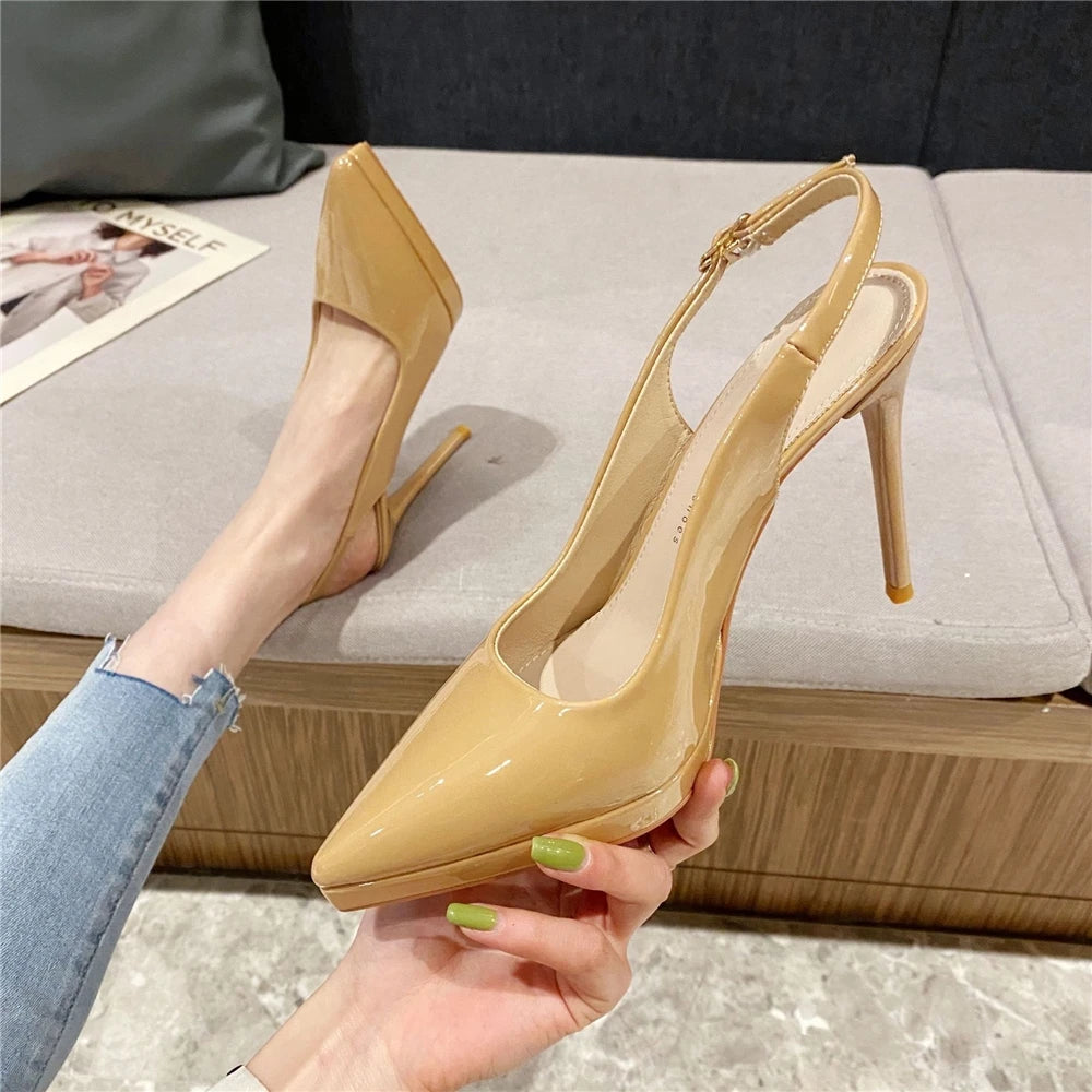 Slingback Zapatos Tacon Mujer Smooth Leather Strange Designer Elegant Heel Women's Pumps
