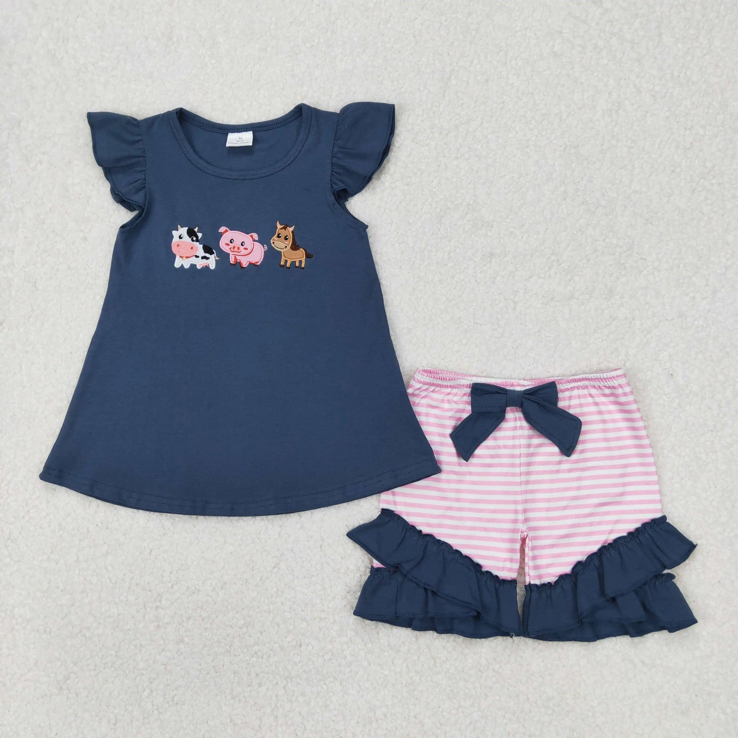 8.5 Wholesale Baby Girl Sets Boutique Hot Sale Kids Children Short Sleeves Shirt Cotton Shorts Summer Two Pieces Toddler New