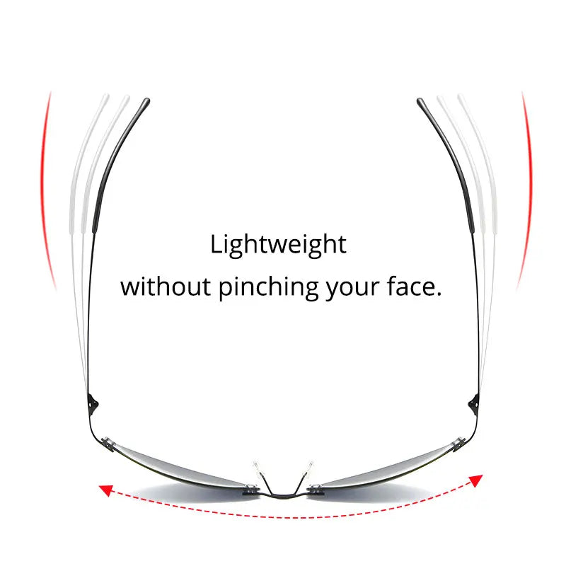 Fashion Rimless Square Sunglasses Mens Rectangle Photochromic Polarized Driving Sunglasses Oval Sun glasses UV400