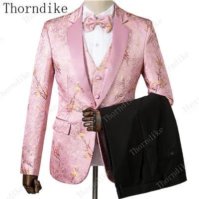 2023 Blazer+Pants+Vest Suits Male Casual Slim Blazer Coat Suit New Man Fashion Green Jacquard Eye-catching High Quality Party