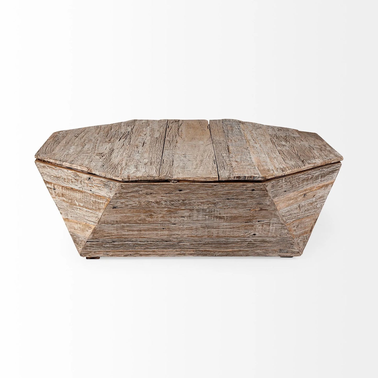 HMS 49\" Natural Wood Octagon Distressed Lift Top Abstract Coffee Table Farmhouse Japanese Style Living Room Furniture Made Oak
