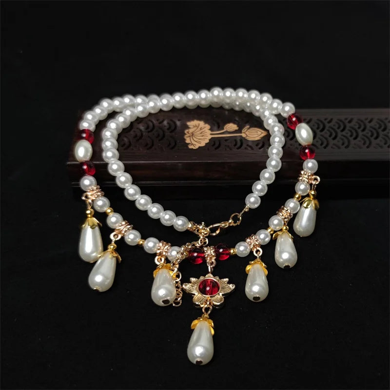 New Ins Heart Shape Pearl Necklace Women Vintage Korean Crystal Love Beads Pendant Choker Wedding Party Fashion Jewelry Gifts