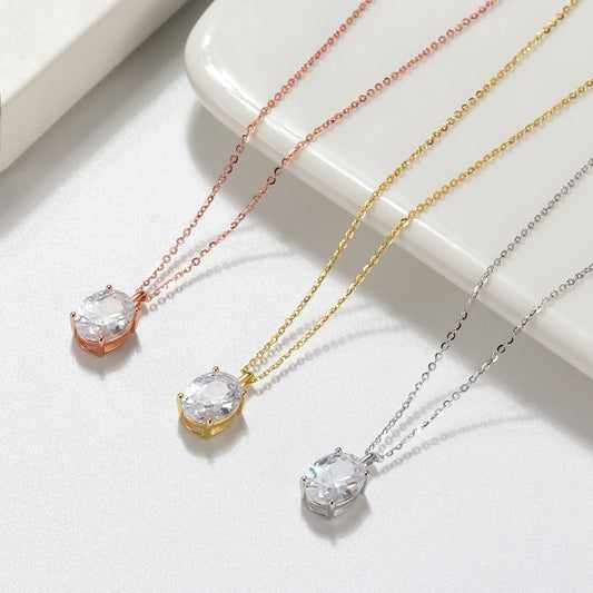 RINNTIN APN Shiny Luxury Fashion Gold Plated 925 Sterling Silver Crystal Zircon Geometric Pendant Necklace for Women Jewelry