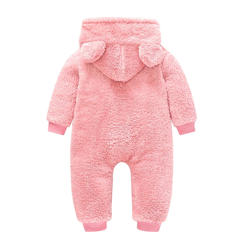 Cute Plush Bear Baby Rompers Toddler Girl Overall Jumpsuit Spring Autumn Hooded Zipper Baby Boys Romper Infant Crawling Clothing