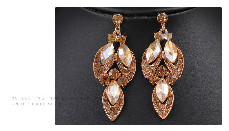 Advanced design retro necklace earring set leaf Multicolored flowers luxurious crystal jewelry bride's wedding dress accessories