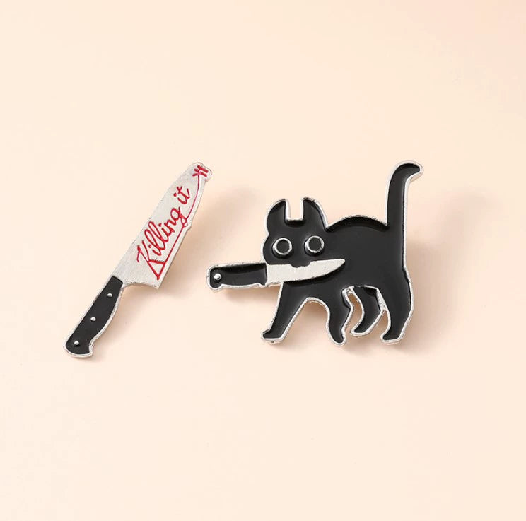 INS Japanese Style Black and White Cat Schoolbag Couple Brooch