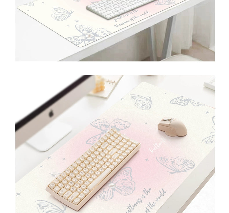 Butterfly Cut out Oversized Mouse Pad Leather Office Desk Mat for Girls Classy Computer Keyboard Accessory