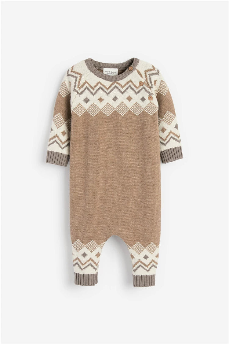 In Stock British next New Arrival Baby Fall and Winter Thick Coral Fleece Knitting Jumpsuit Romper Fleece-lined Jumpsuit Pajamas