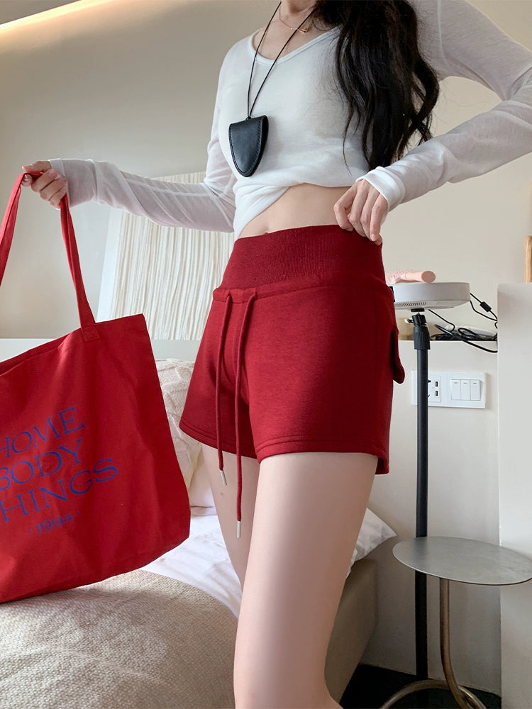 Red American Style Sexy shorts Women's Summer New arrival high waist Slim Looking Yoga Pants Casual Sports Hip Low Waist Hot Pants