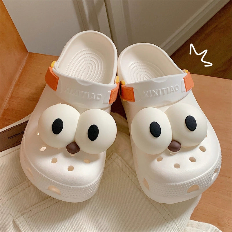 Thin Strip Fun Cartoon Funny Big Eye Couple Hole Shoes Outdoor Non-Slip Pump Beach Shoes Baby Boy and Girl Summer