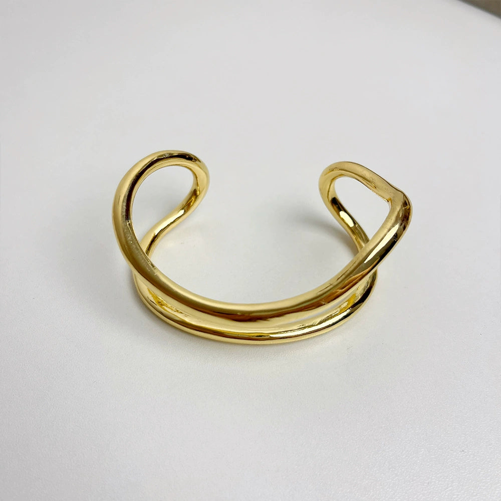 Fashion Ins Style Geometric Ring All-Match Bracelet Metal Glossy Surface Asymmetrical Corrugated Bracelet Minimalist Elegant Bracelet