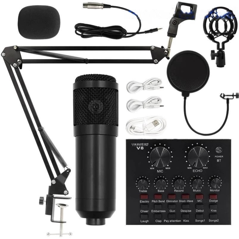 Bm800 Condenser Microphone + V8 Sound Card Computer Recordin