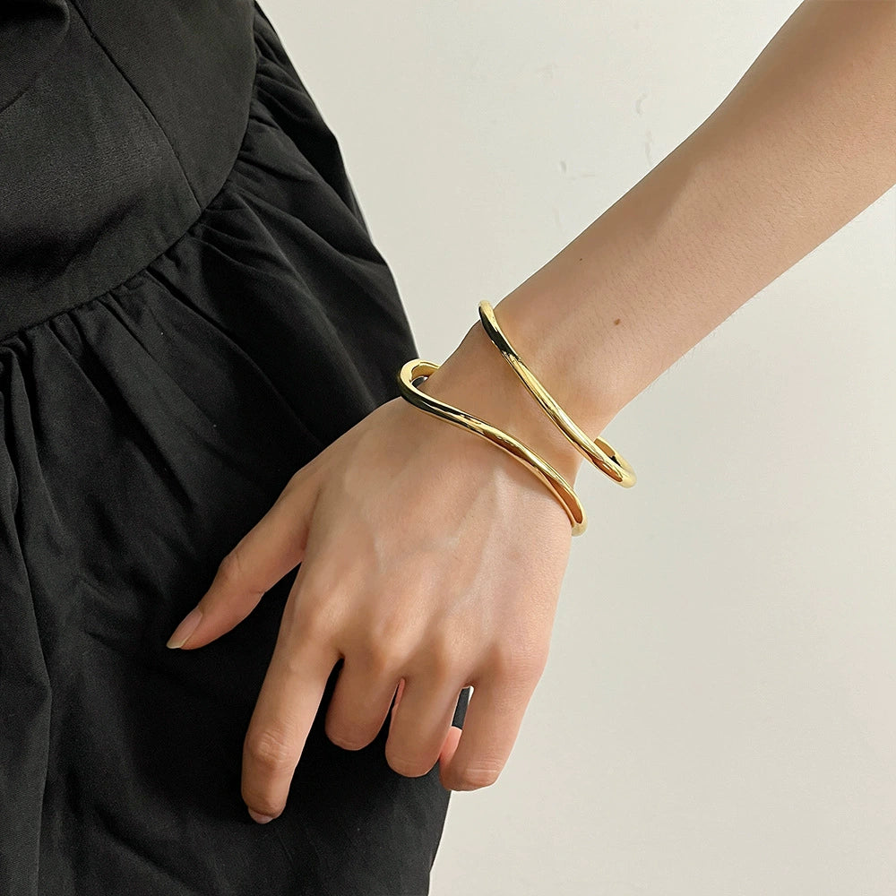 Fashion Ins Style Foldable Ring All-Match Bracelet Metal Glossy Surface Asymmetrical Corrugated Bracelet Minimalist Elegant Bracelet