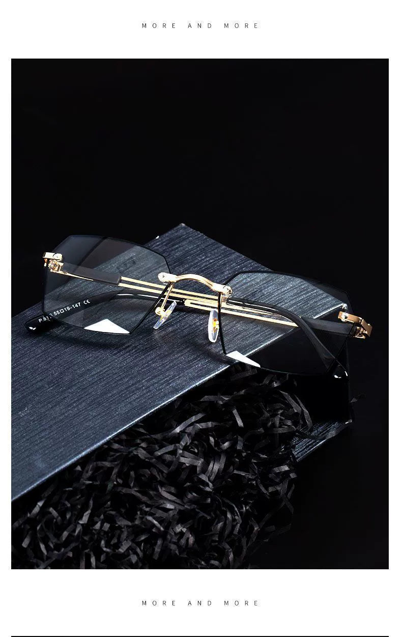 Frameless Business Color-Changing Reading Glasses Men Middle-Aged and Elderly HD Anti-Blue Ray Radiation Indoor and Outdoor Dual-Use Presbyopic Glasses