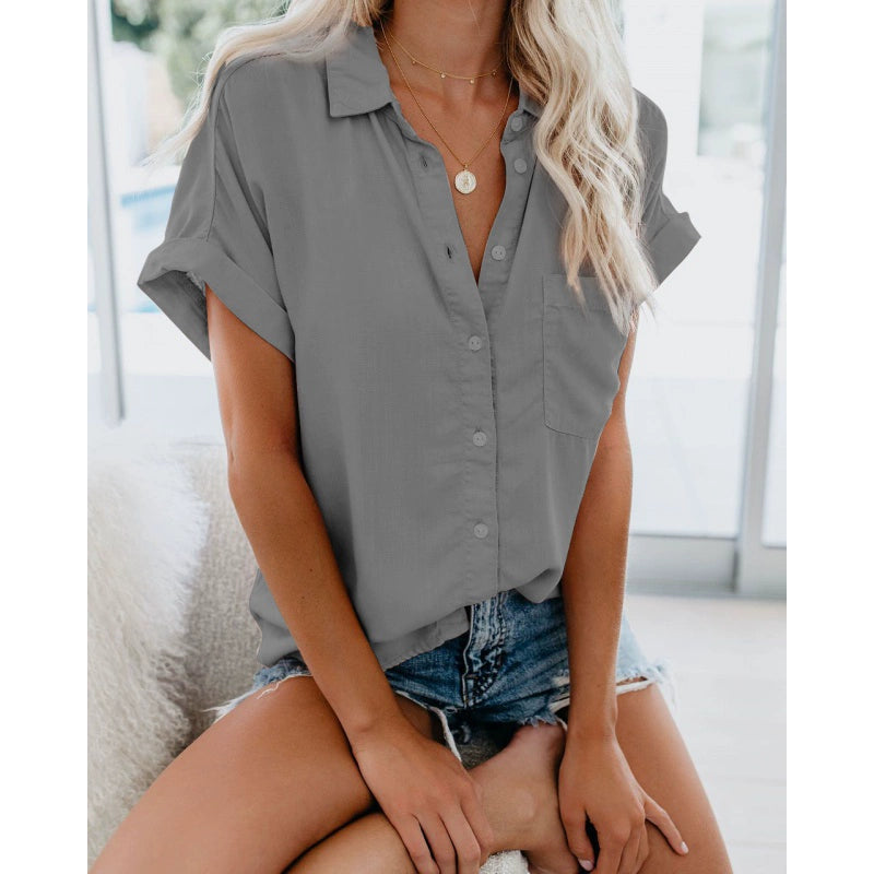 Summer WOMEN'S Short-Sleeved Lapel Button Shirt Blouse