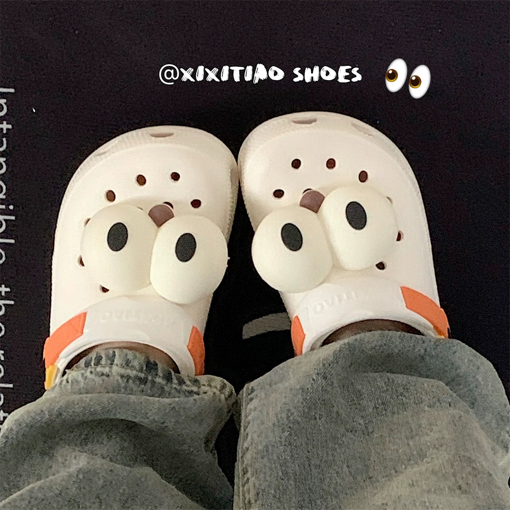 Thin Strip Fun Cartoon Funny Big Eye Couple Hole Shoes Outdoor Non-Slip Pump Beach Shoes Baby Boy and Girl Summer