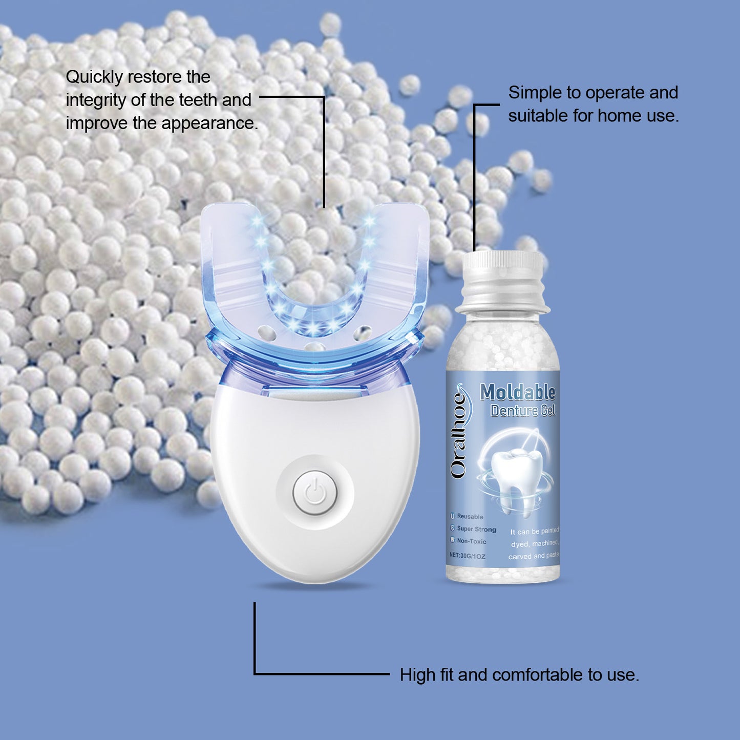 Teeth Whitening Kit Portable Teeth Cleansing Device Mild Tooth Filling Home Convenient Blue LED Curing Light Dental Repair Kit