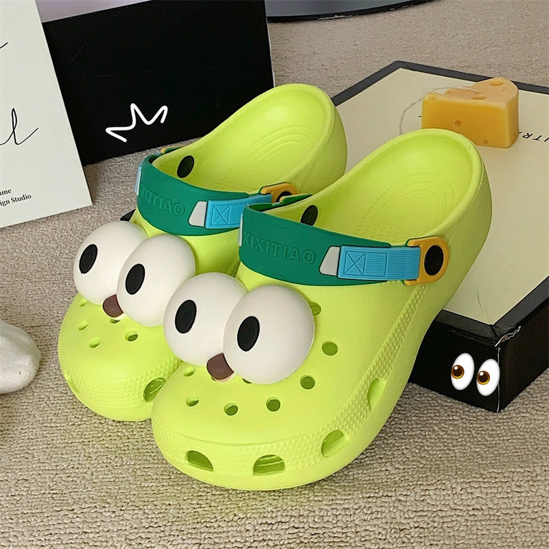 Thin Strip Fun Cartoon Funny Big Eye Couple Hole Shoes Outdoor Non-Slip Pump Beach Shoes Baby Boy and Girl Summer