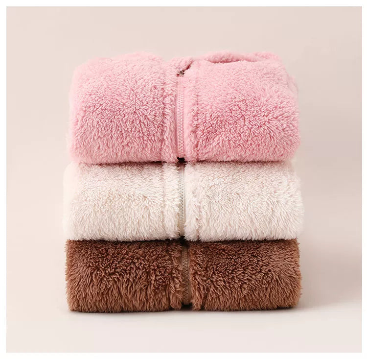 Baby Fur Fleece-Lined Jumpsuit Winter Thicken Thermal Male and Female Baby Clothes Outwear Hooded Romper Jumpsuit