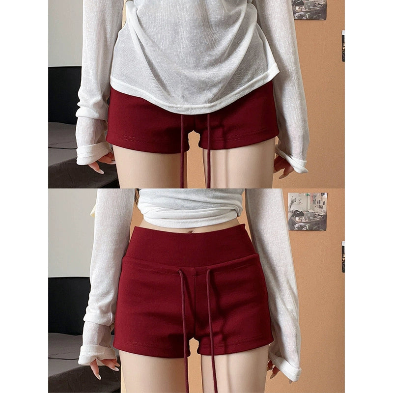 Red American Style Sexy shorts Women's Summer New arrival high waist Slim Looking Yoga Pants Casual Sports Hip Low Waist Hot Pants