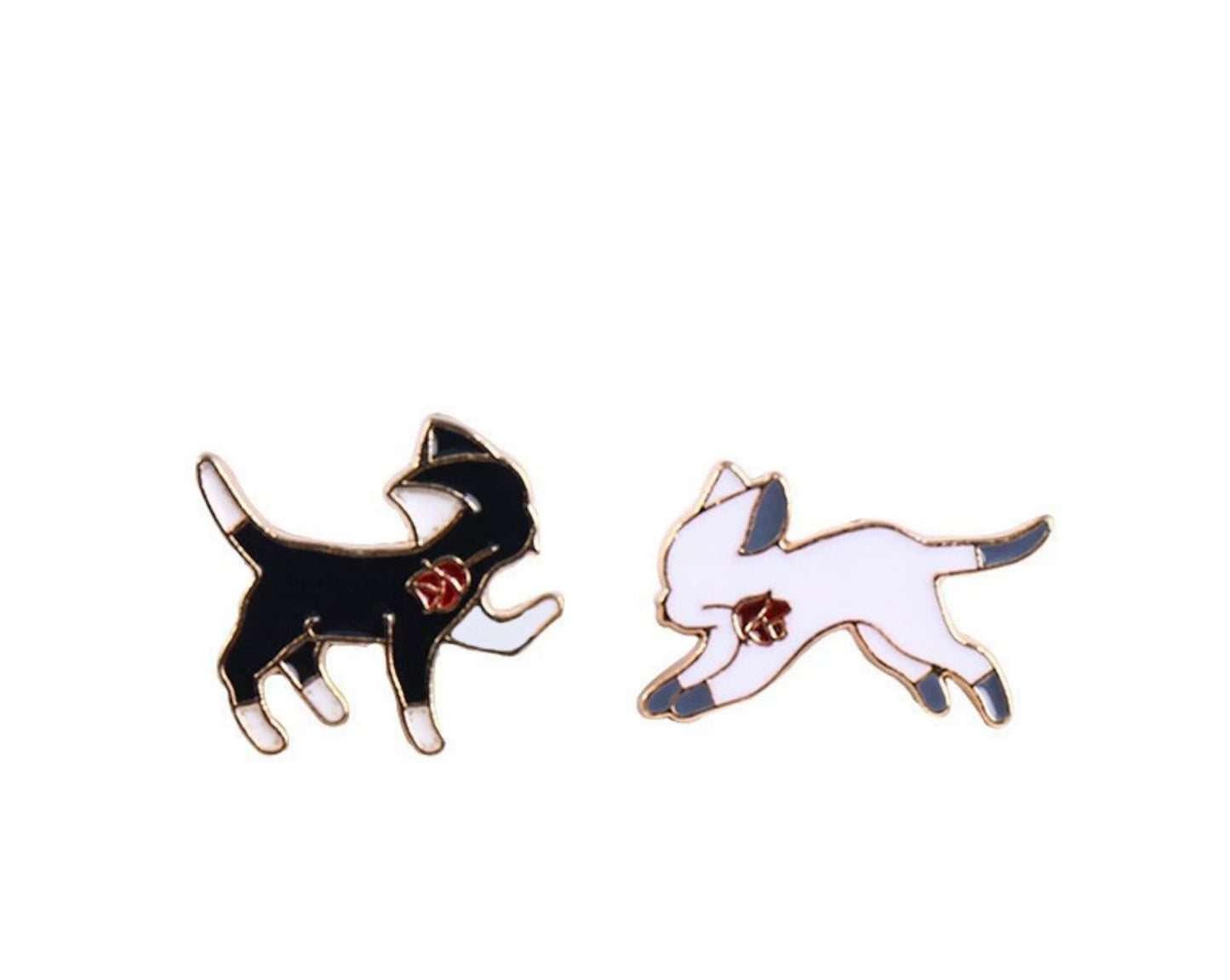 INS Japanese Style Black and White Cat Schoolbag Couple Brooch
