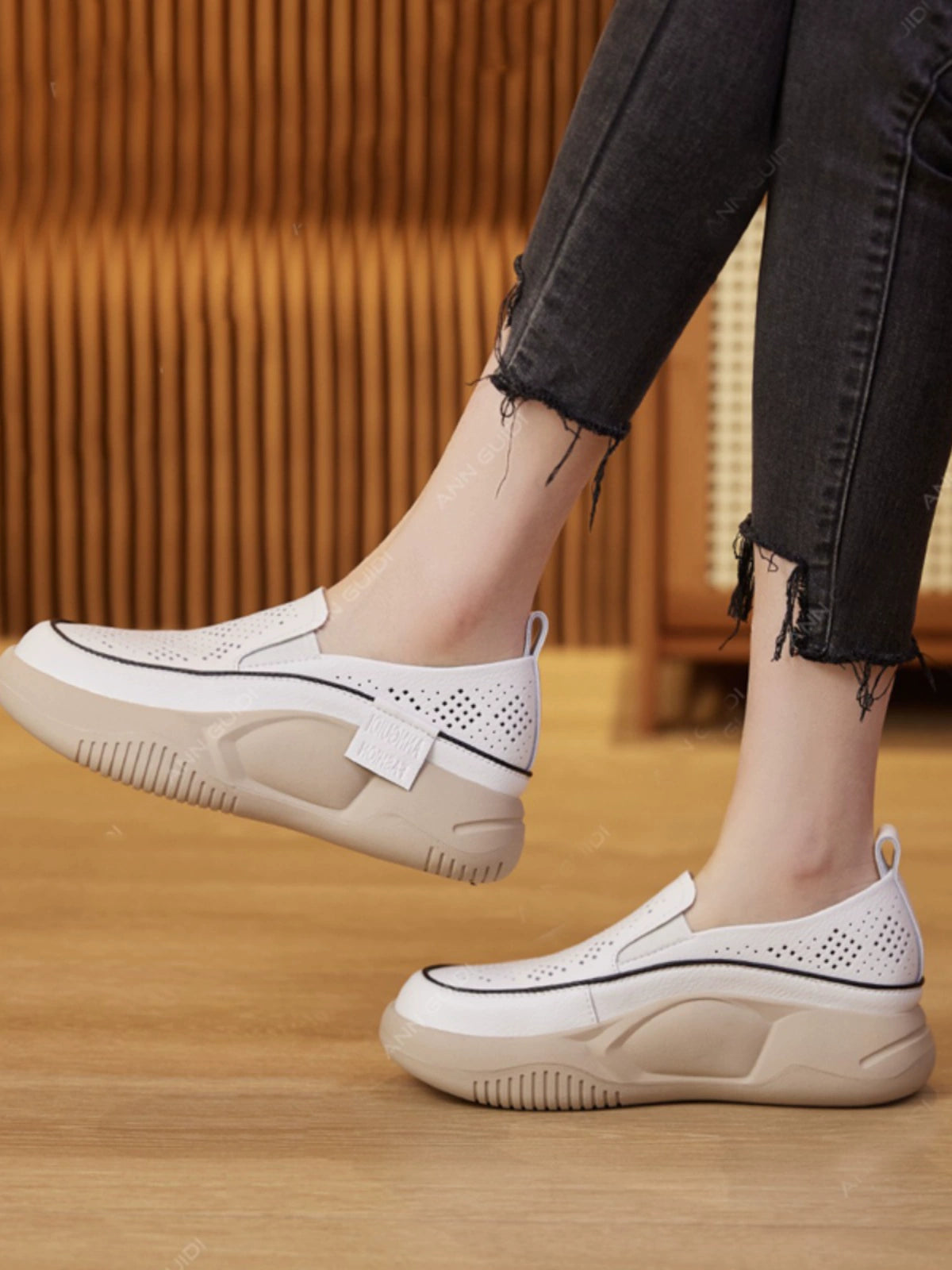 First Layer Cowhide Hollow Soft Bottom Summer Slip-on Flats