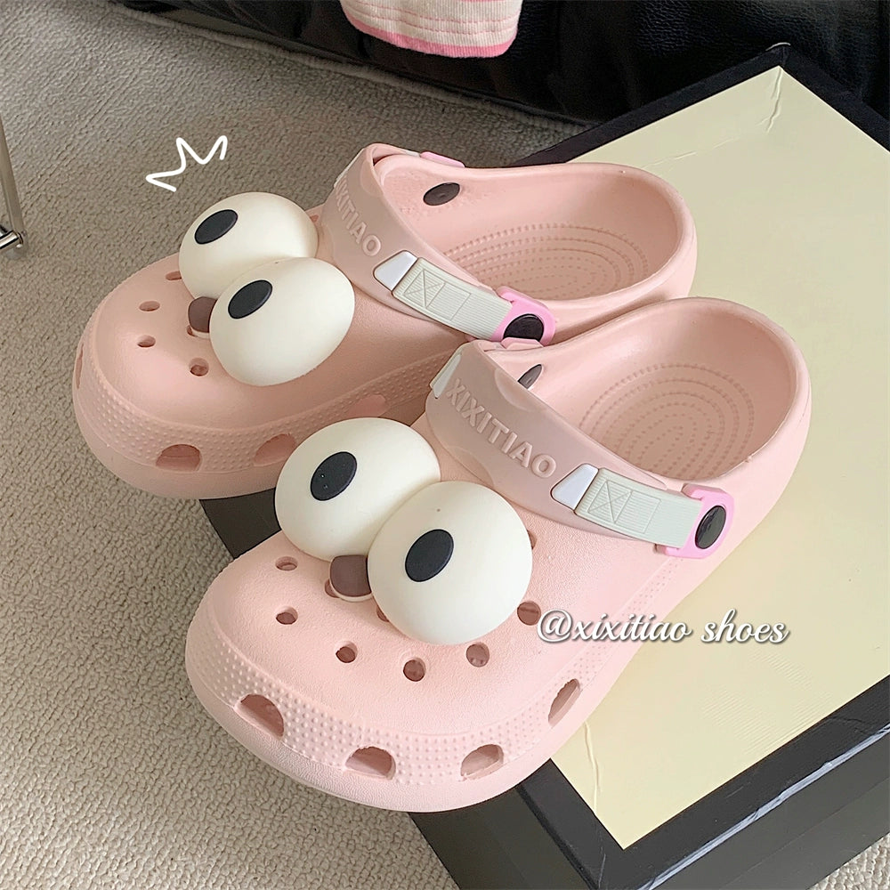 Thin Strip Fun Cartoon Funny Big Eye Couple Hole Shoes Outdoor Non-Slip Pump Beach Shoes Baby Boy and Girl Summer
