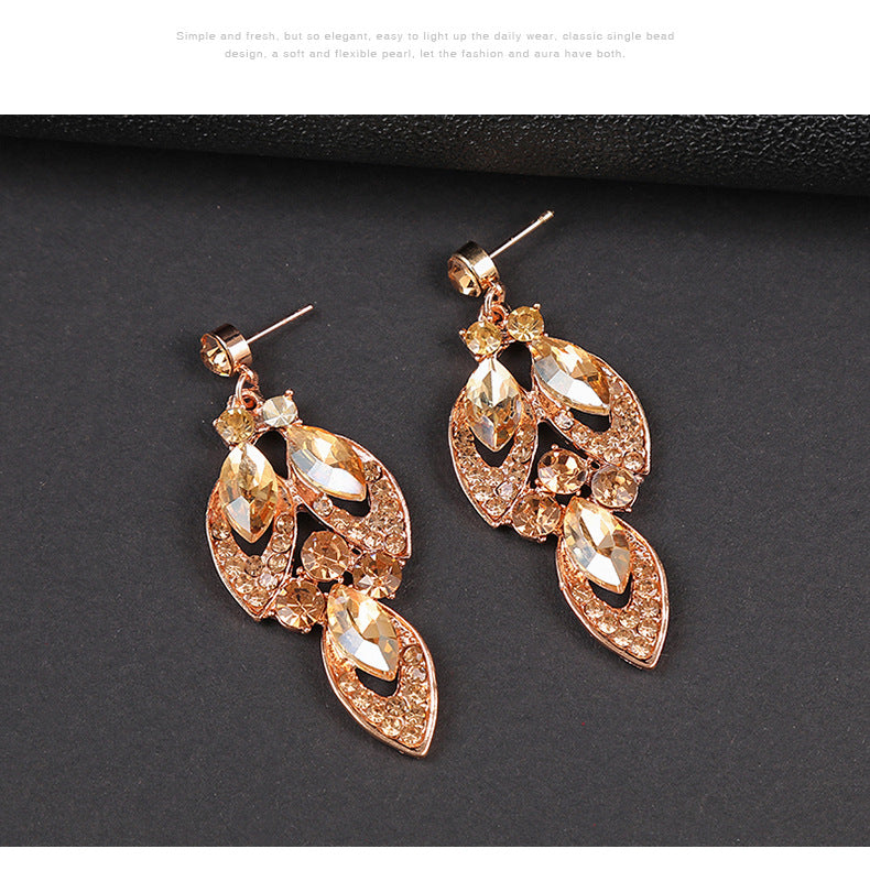 Advanced design retro necklace earring set leaf Multicolored flowers luxurious crystal jewelry bride's wedding dress accessories