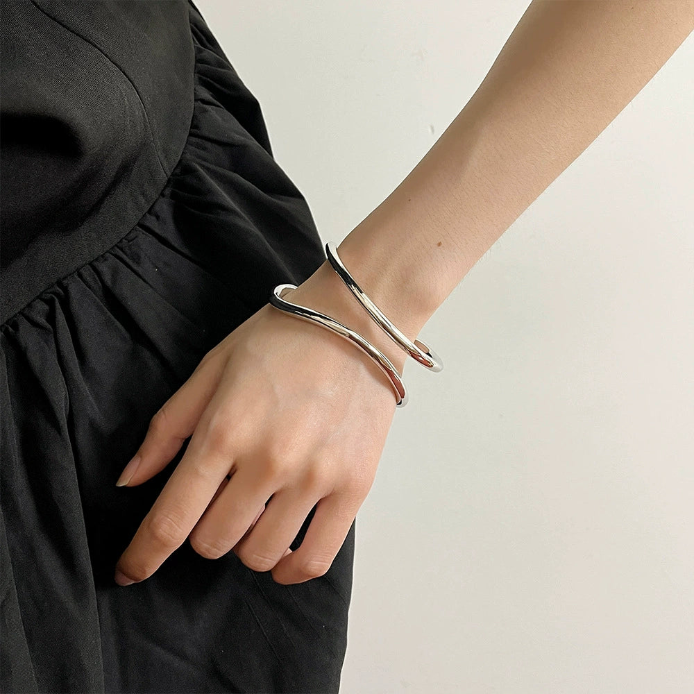 Fashion Ins Style Foldable Ring All-Match Bracelet Metal Glossy Surface Asymmetrical Corrugated Bracelet Minimalist Elegant Bracelet