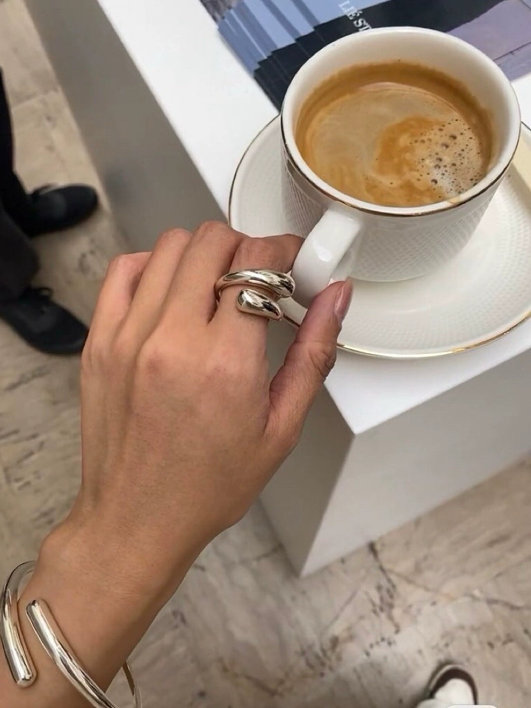 Minimalist Metal Feeling Neutral Water Drop Open Ring Liestudio Denmark Niche Style Retro Fashionable Twin Bracelet