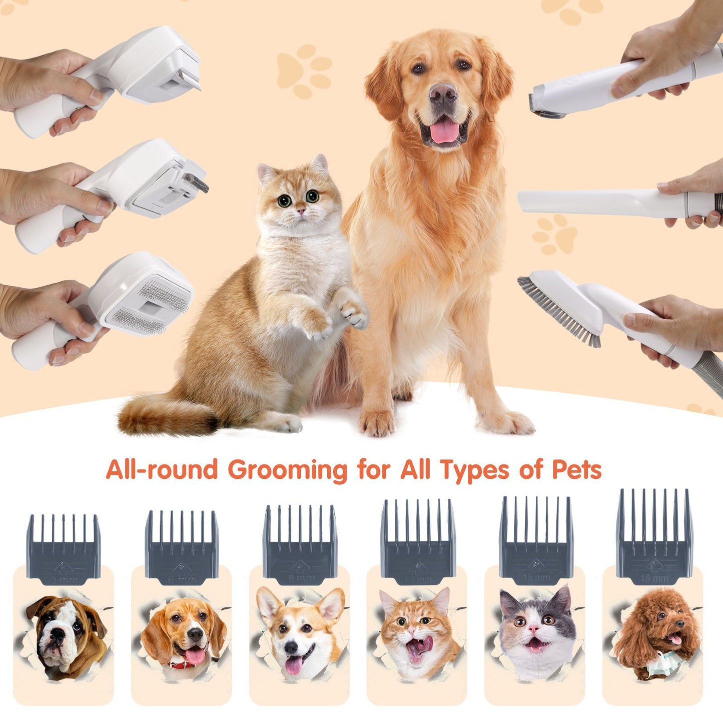 6 In 1 Pet Grooming Vacuum Kit Dog Grooming Clippers Pet Hair Remover With Power 2.5L Large Suction & Low Noise Pet Hair Kits