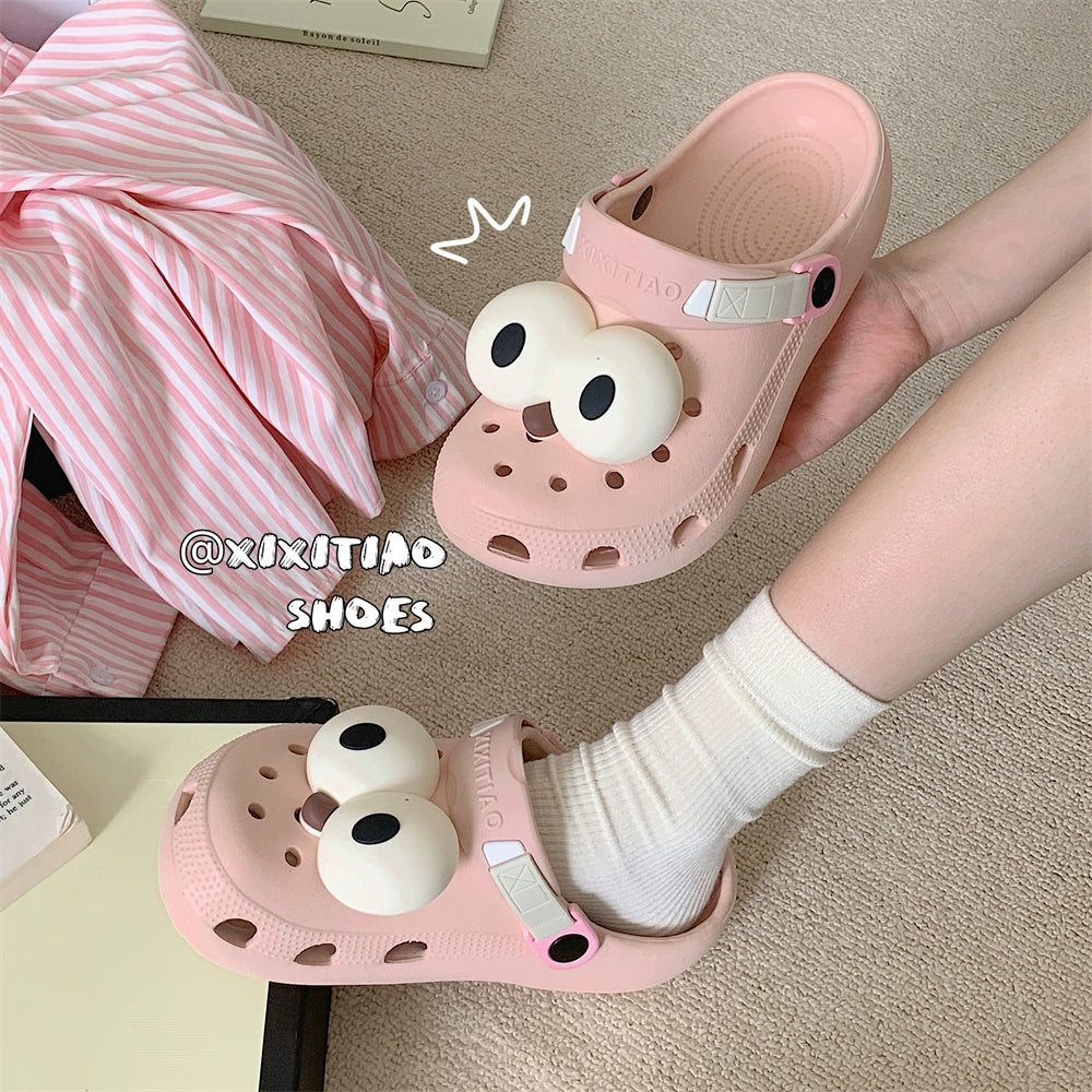 Thin Strip Fun Cartoon Funny Big Eye Couple Hole Shoes Outdoor Non-Slip Pump Beach Shoes Baby Boy and Girl Summer