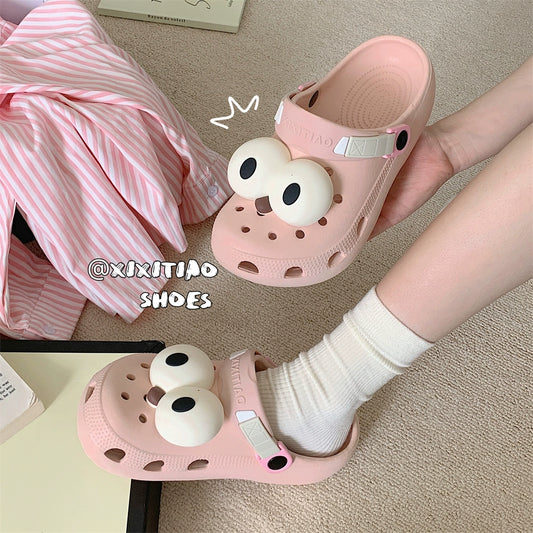 Thin Strip Fun Cartoon Funny Big Eye Couple Hole Shoes Outdoor Non-Slip Pump Beach Shoes Baby Boy and Girl Summer