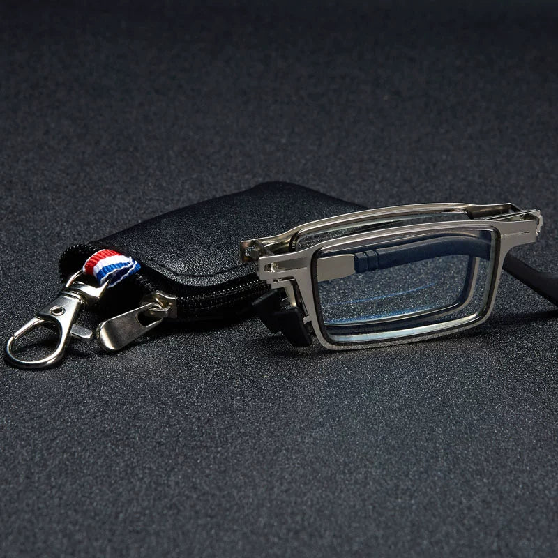 Portable Foldable Reading Glasses Fashion Plaid HD Male Presbyopic Glasses Ultra Light Anti Blue-Ray Non-Fatigue Middle-Aged and Elderly