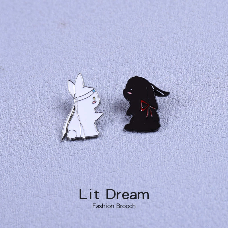 INS Japanese Style Black and White Cat Schoolbag Couple Brooch