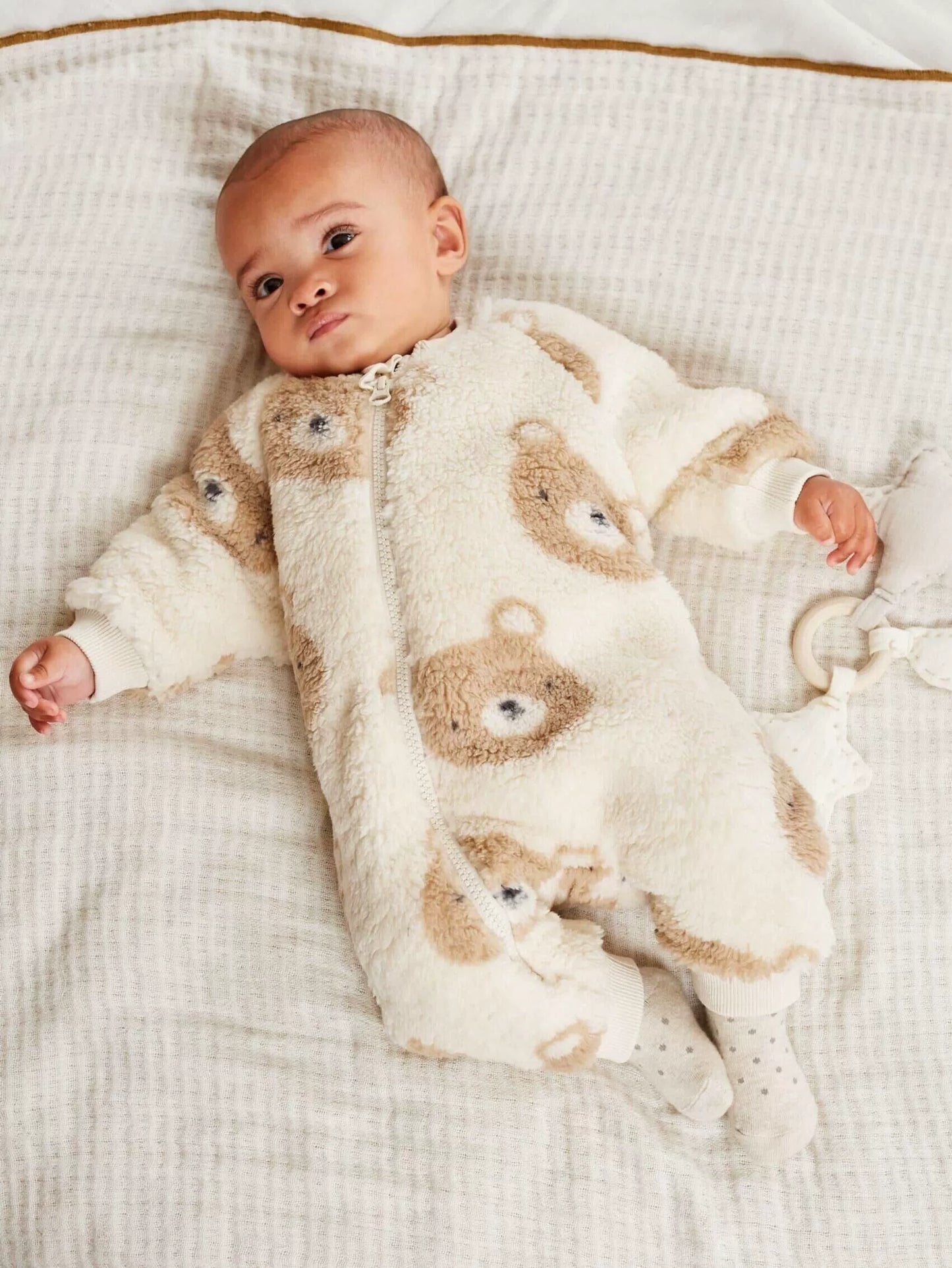 In Stock British next New Arrival Baby Fall and Winter Thick Coral Fleece Knitting Jumpsuit Romper Fleece-lined Jumpsuit Pajamas