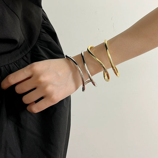 Fashion Ins Style Foldable Ring All-Match Bracelet Metal Glossy Surface Asymmetrical Corrugated Bracelet Minimalist Elegant Bracelet