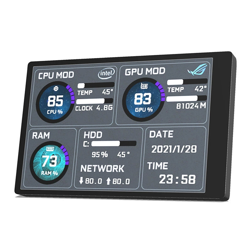 Turing Zhixian 3.5-Inch Computer Chassis Sub-Screen IPs Full View USB-C Sub-Screen Computer Temperature Monitoring