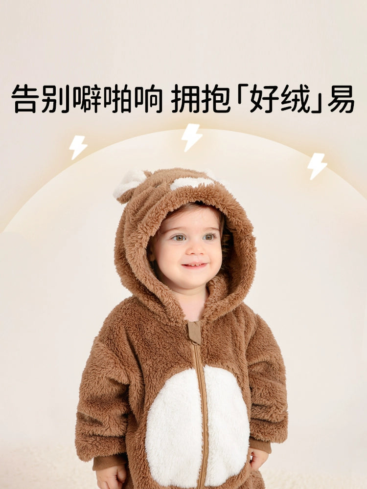 European Pregnant Woman and Baby Autumn and Winter Clothes Baby Going out Cotton-Padded Clothes Thickened Warm Jumpsuit Cute Double-Sided Velvet Outwear Romper
