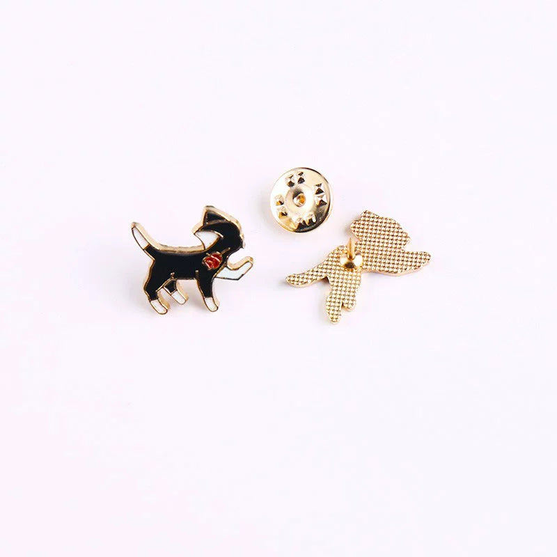 INS Japanese Style Black and White Cat Schoolbag Couple Brooch
