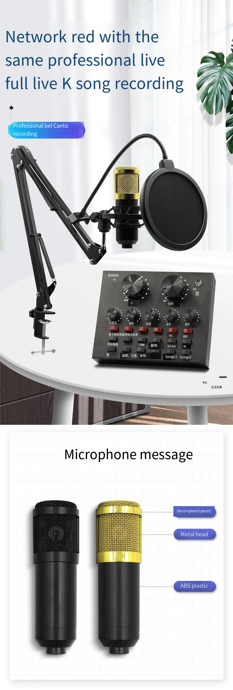 Bm800 Condenser Microphone + V8 Sound Card Computer Recordin