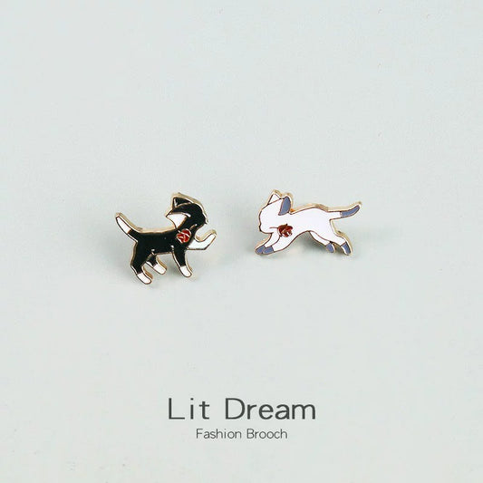 INS Japanese Style Black and White Cat Schoolbag Couple Brooch