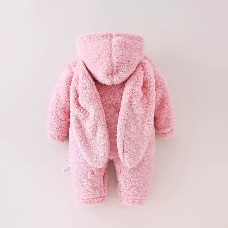 Baby Fur Fleece-Lined Jumpsuit Winter Thicken Thermal Male and Female Baby Clothes Outwear Hooded Romper Jumpsuit