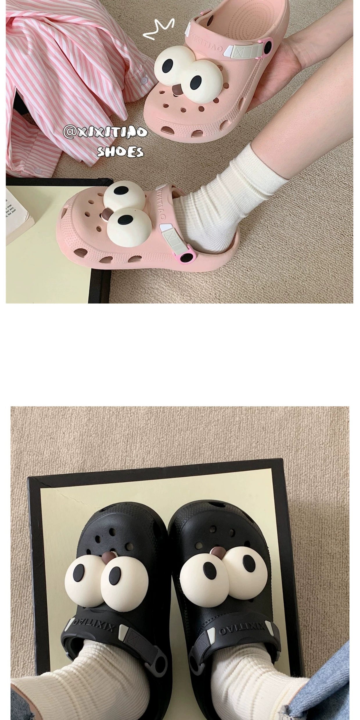 Thin Strip Fun Cartoon Funny Big Eye Couple Hole Shoes Outdoor Non-Slip Pump Beach Shoes Baby Boy and Girl Summer