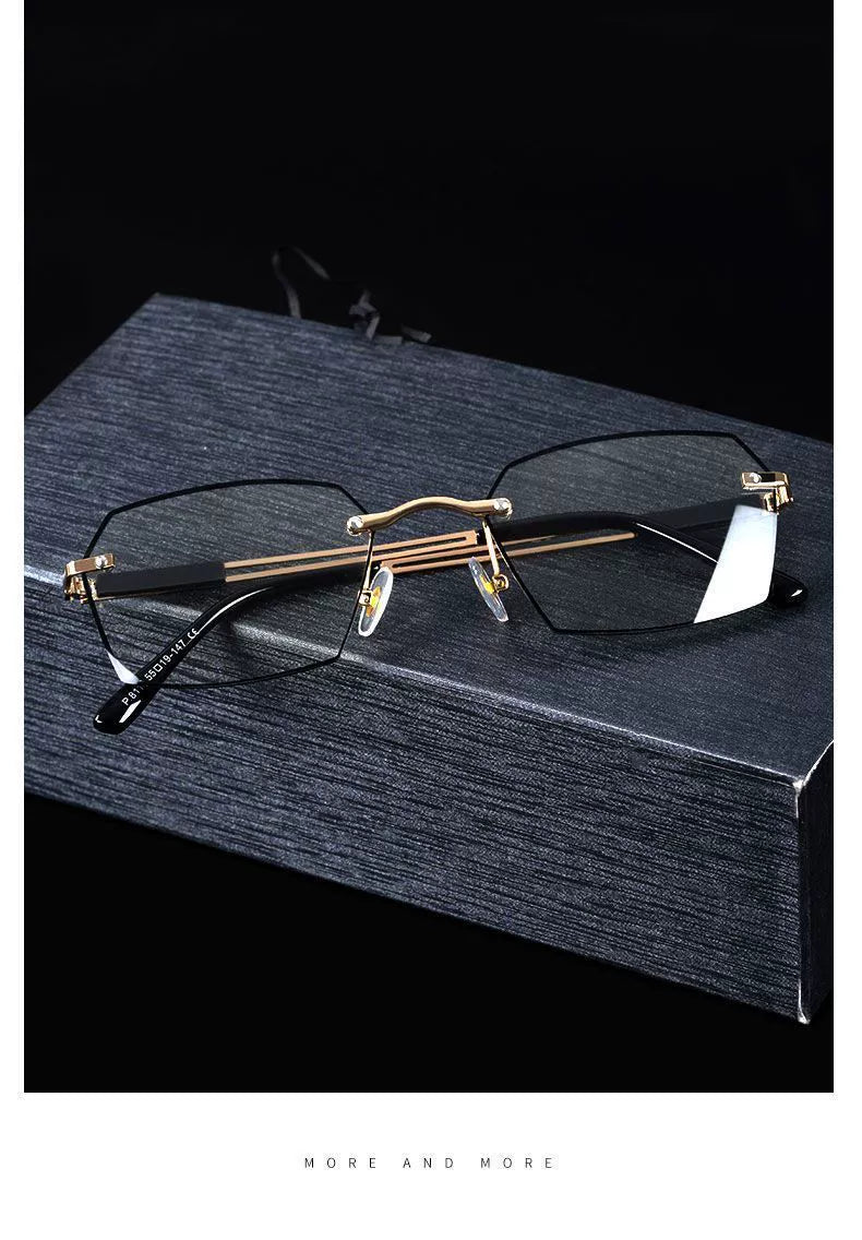 Frameless Business Color-Changing Reading Glasses Men Middle-Aged and Elderly HD Anti-Blue Ray Radiation Indoor and Outdoor Dual-Use Presbyopic Glasses